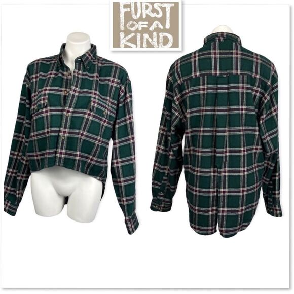 LF Furst Of A Kind green purple plaid split tuxedo tail high low flannel shirt - Picture 1 of 16